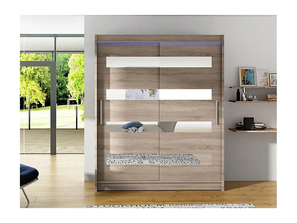 Armario Closico 136, Trufa roble, 200x150x58cm, Puertas de armario: Correderas