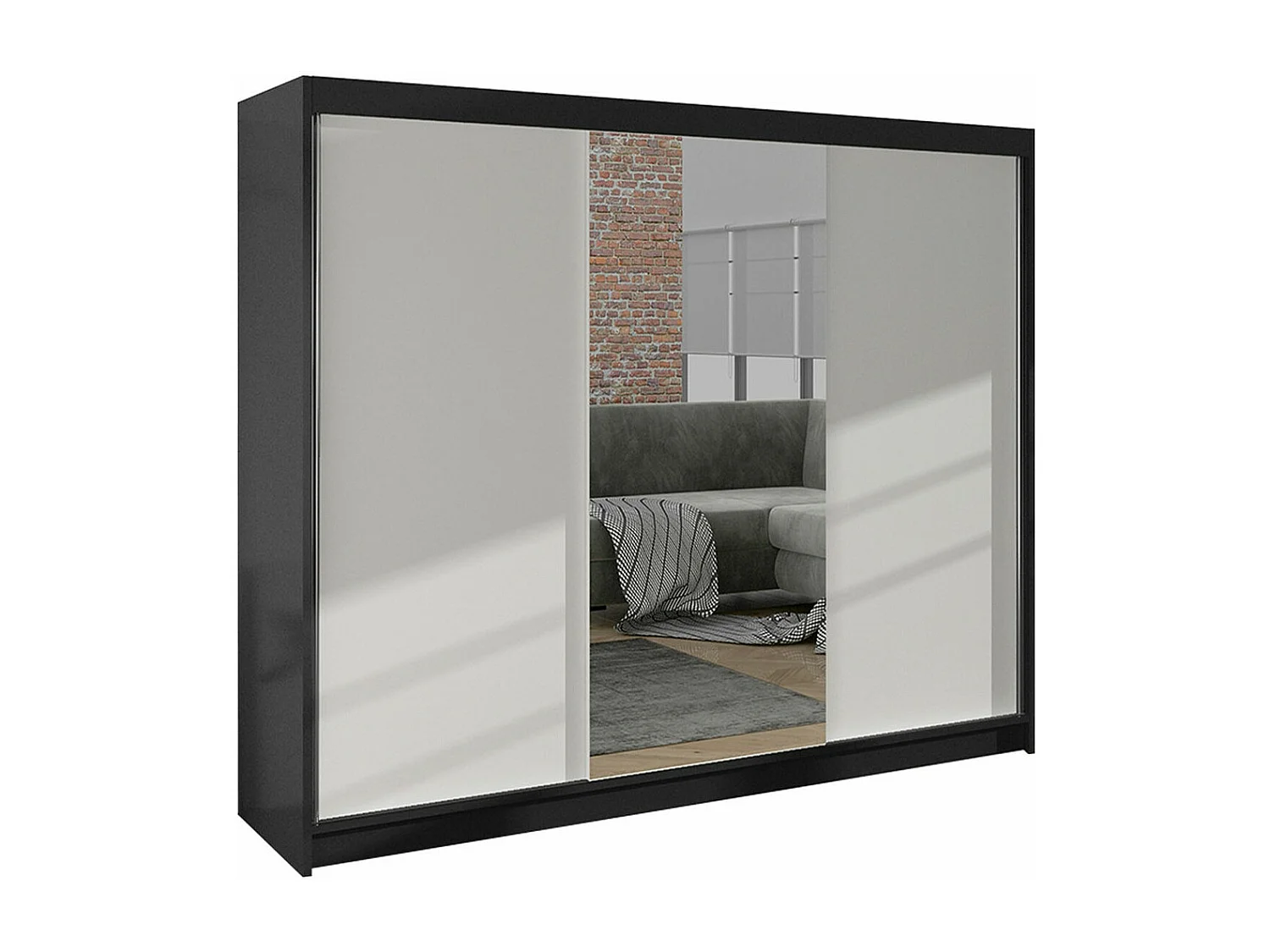 Armoire Closico 158, Blanc|Noir, 215x200x58cm, Portes d'armoire: Coulissantes