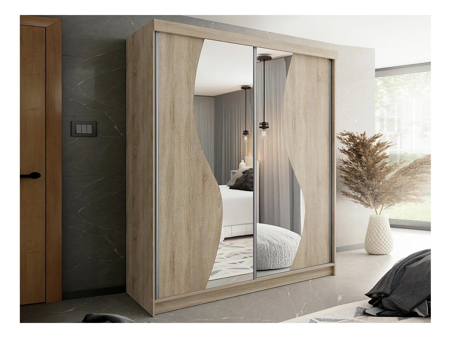 Armoire Dover 105, Sonoma chêne, 200x200x62cm, Portes d'armoire: Coulissantes