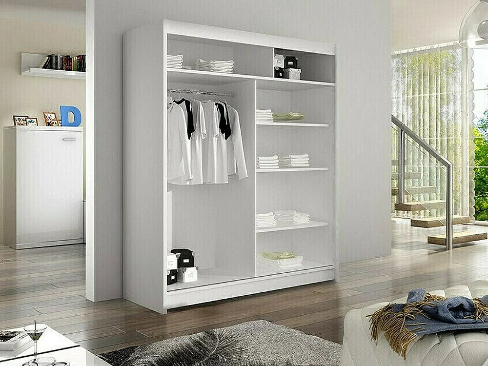 Armoire Closico 141, Blanc|Chêne Artisan, 200x150x58cm, Portes d'armoire: Coulissantes