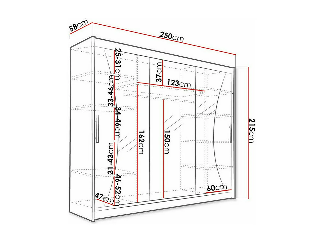 Armario Closico 120, Roble Sonoma, 215x250x58cm, Puertas de armario: Correderas