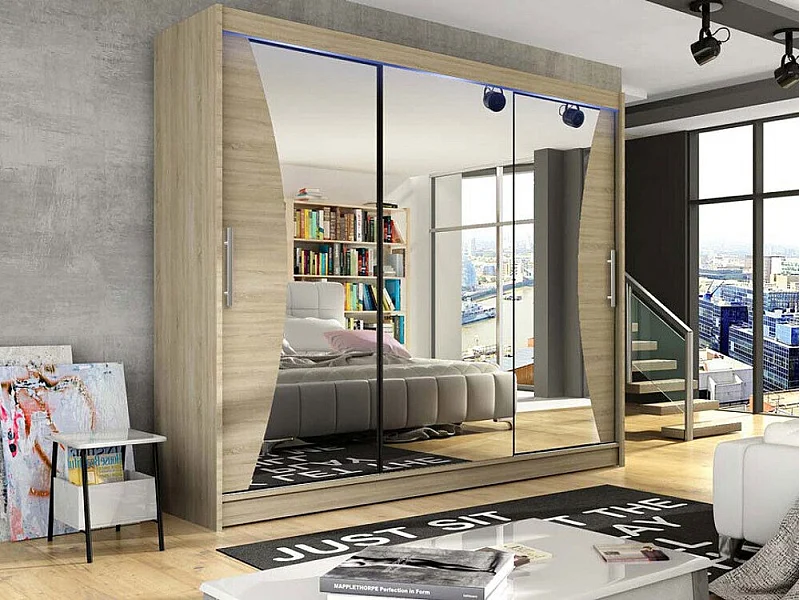 Armoire Closico 120, Sonoma chêne, 215x250x58cm, Portes d'armoire: Coulissantes