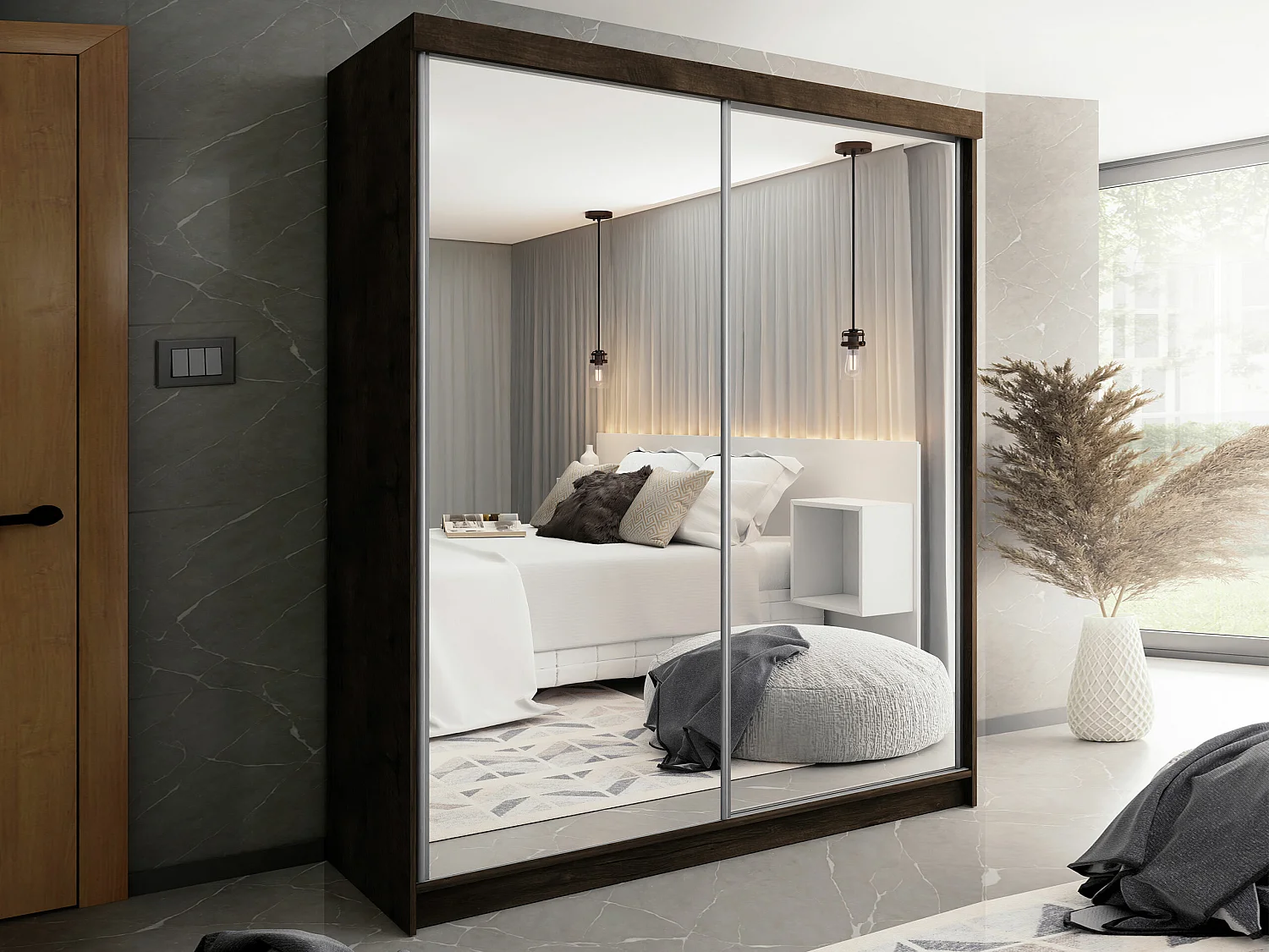 Armoire Dover 106, Chêne sombre, 200x200x62cm, Portes d'armoire: Coulissantes