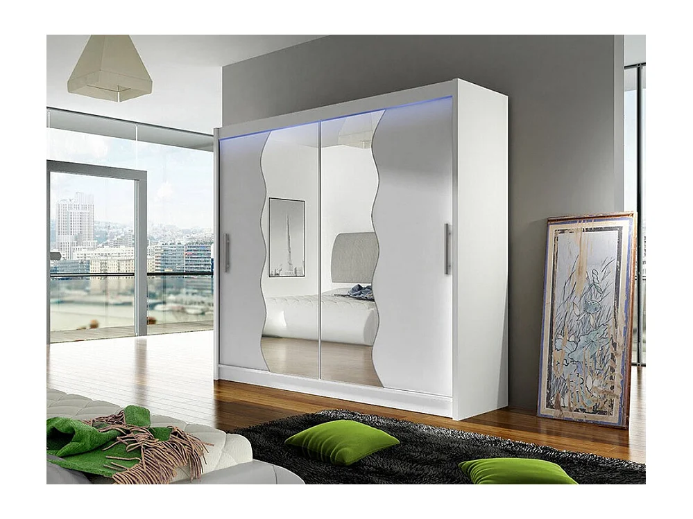 Armoire Closico 125, Blanc, 215x180x57cm, Portes d'armoire: Coulissantes