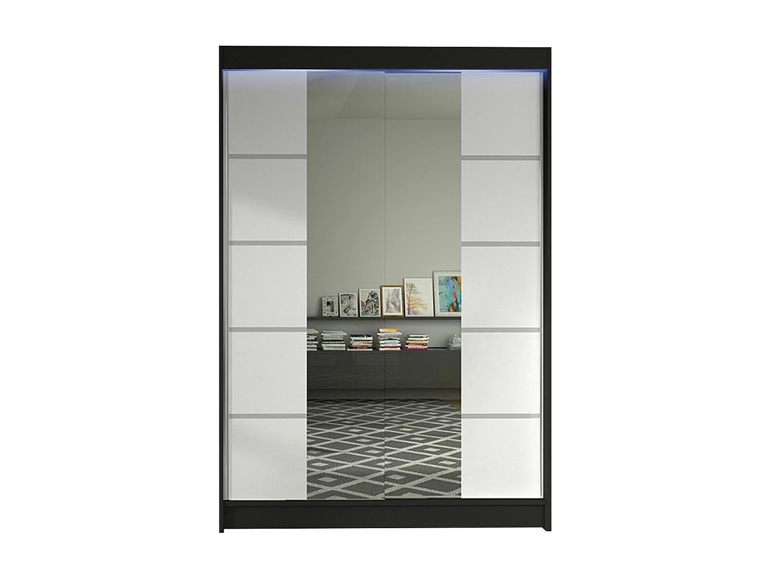 Armoire Closico 151, Blanc|Noir, 200x120x58cm, Portes d'armoire: Coulissantes