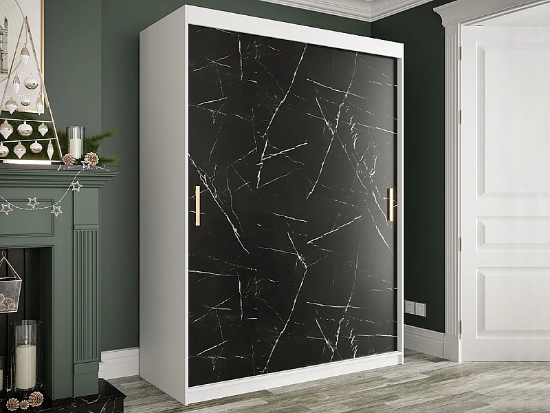 Armario Hartford 248, Mármol negro|Mate blanco, 200x150x62cm, Número de estantes: 5