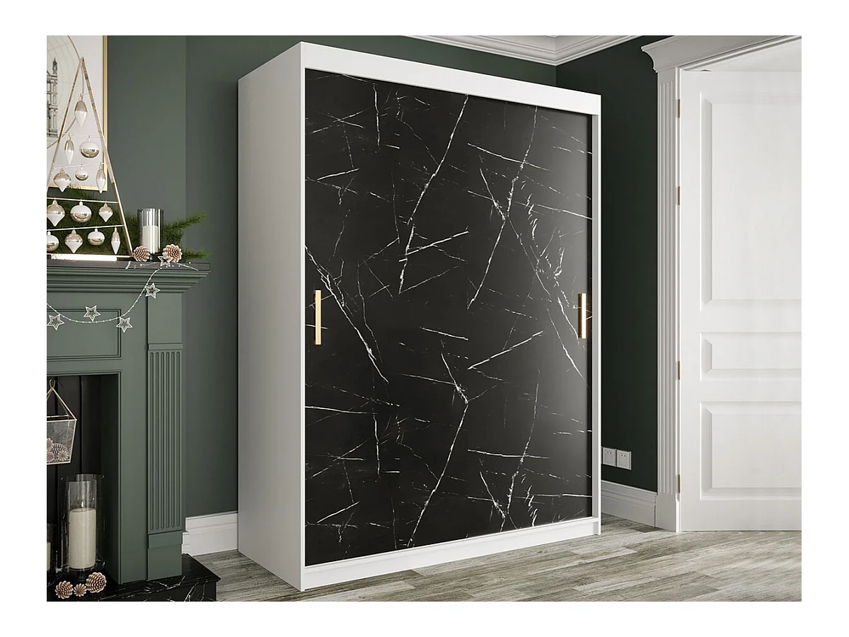Armario Hartford 248, Mármol negro|Mate blanco, 200x150x62cm, Número de estantes: 5