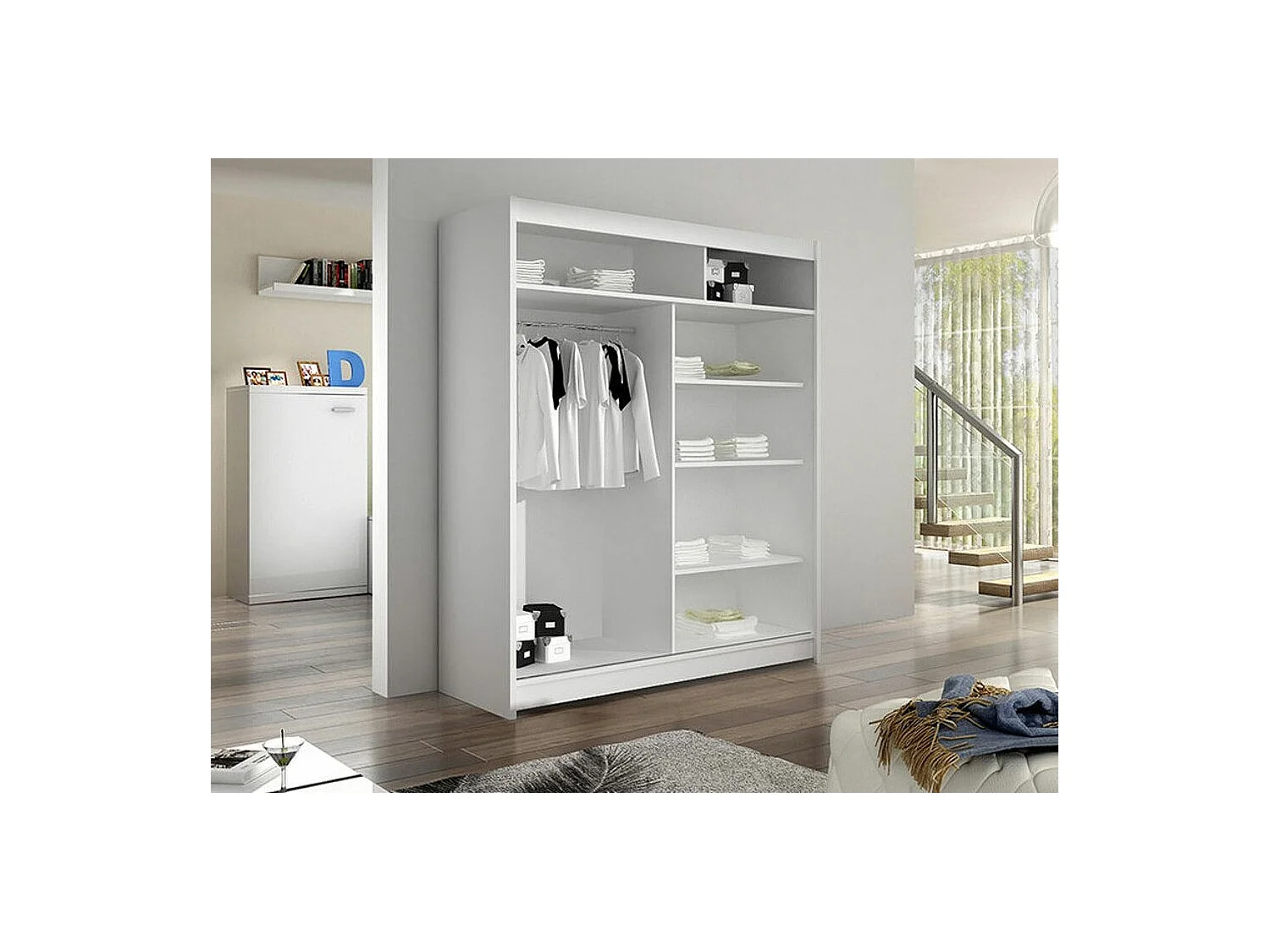 Armoire Closico 151, Noir|Chêne Artisan, 200x120x58cm, Portes d'armoire: Coulissantes