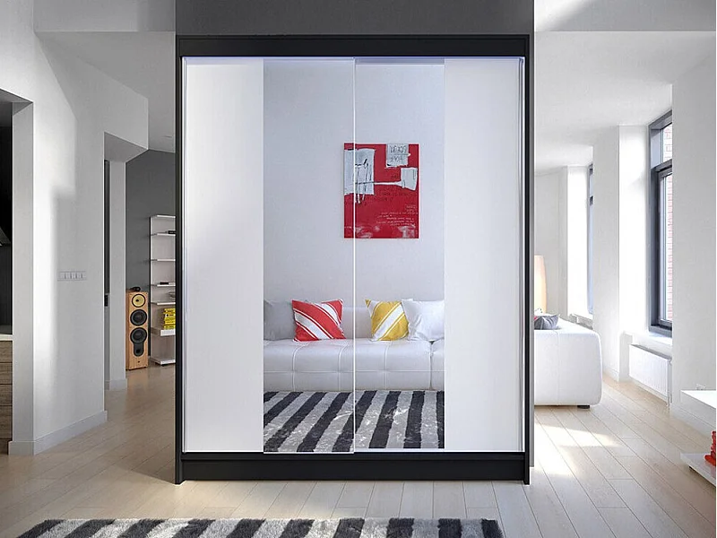 Armario Closico 141, Negro|Blanco, 200x150x58cm, Puertas de armario: Correderas