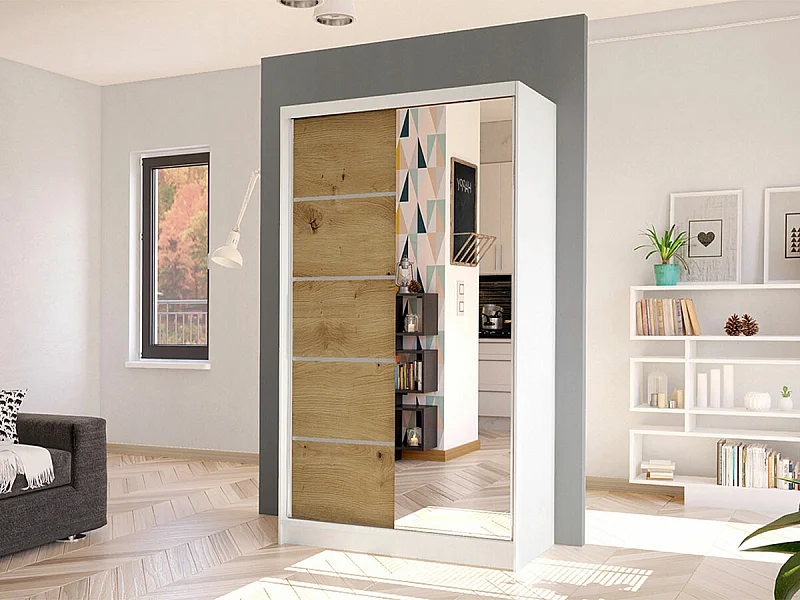 Armoire Closico 166, Chêne Artisan|Blanc, 200x100x58cm, Portes d'armoire: Coulissantes
