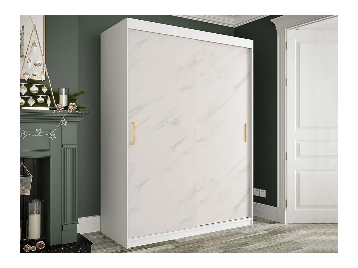 Armoire Hartford 248, Marbre blanc|Mat blanc, 200x150x62cm, Nombre d'étagères: 4