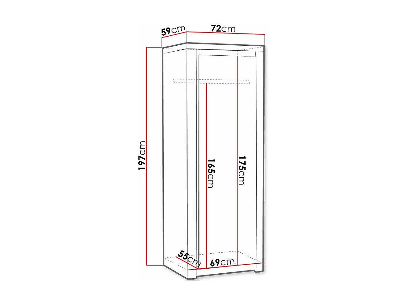 Armario Etrmona 101, Blanco brillante|Ribbeck roble, 197x72x59cm