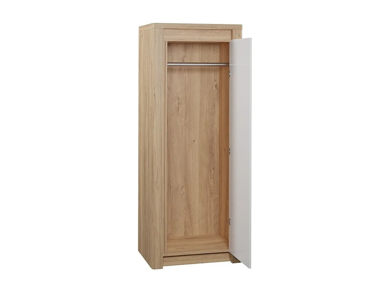 Armadio Etrmona 101, Ribbeck quercia|Bianco lucido, 197x72x59cm, Porte armadi: Battenti