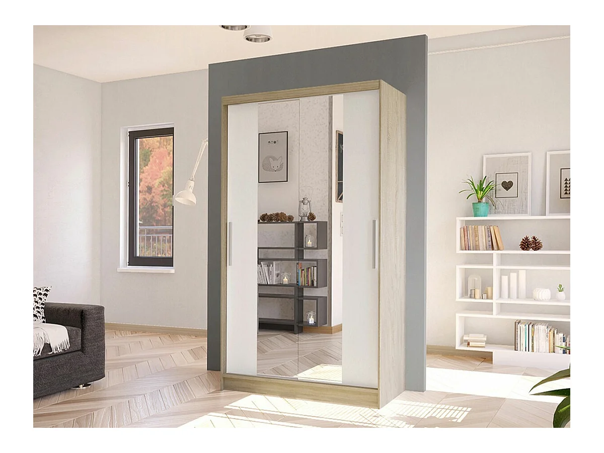 Armario Closico 163, Roble Sonoma|Blanco, 200x100x58cm, Puertas de armario: Correderas
