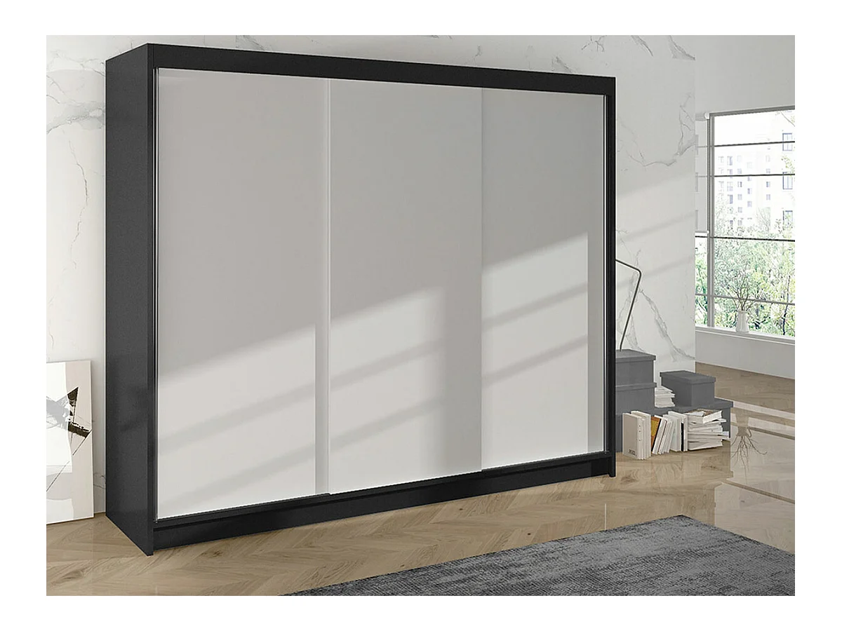 Guardaroba Closico 159, Nero|Bianco, 215x200x58cm, Porte guardaroba: Scorrevoli