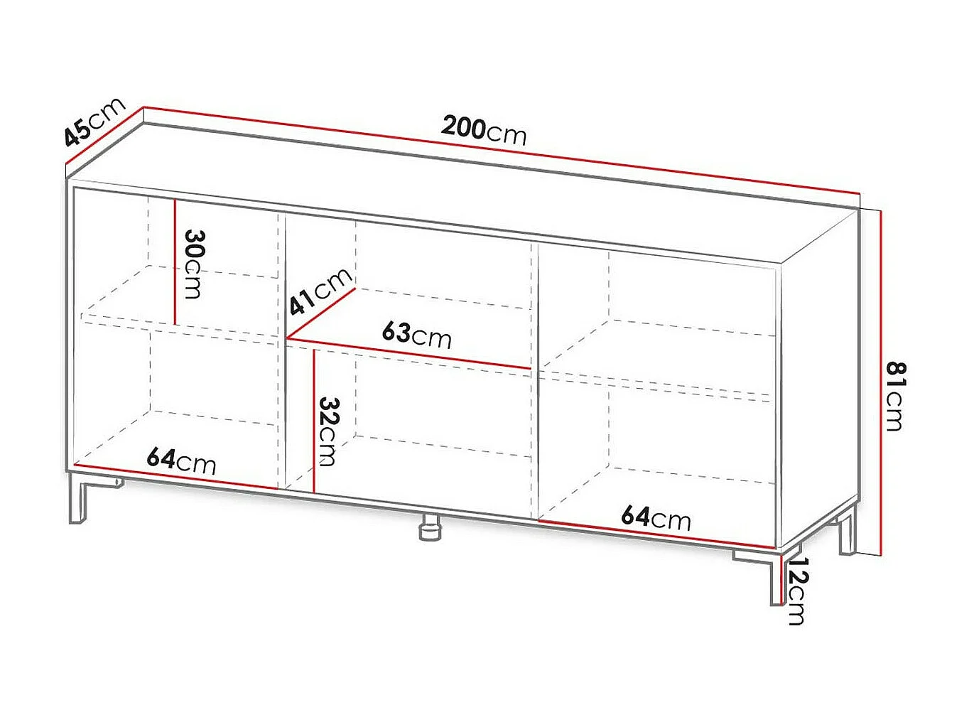 Buffet Charlotte 158, Marbre blanc|Blanc, 81x200cm, Le nombre de portes: 345cm, Stratifié