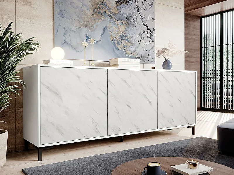 Aparador Charlotte 158, Mármol blanco|Blanco, 81x200cm, Número de puertas: 345cm