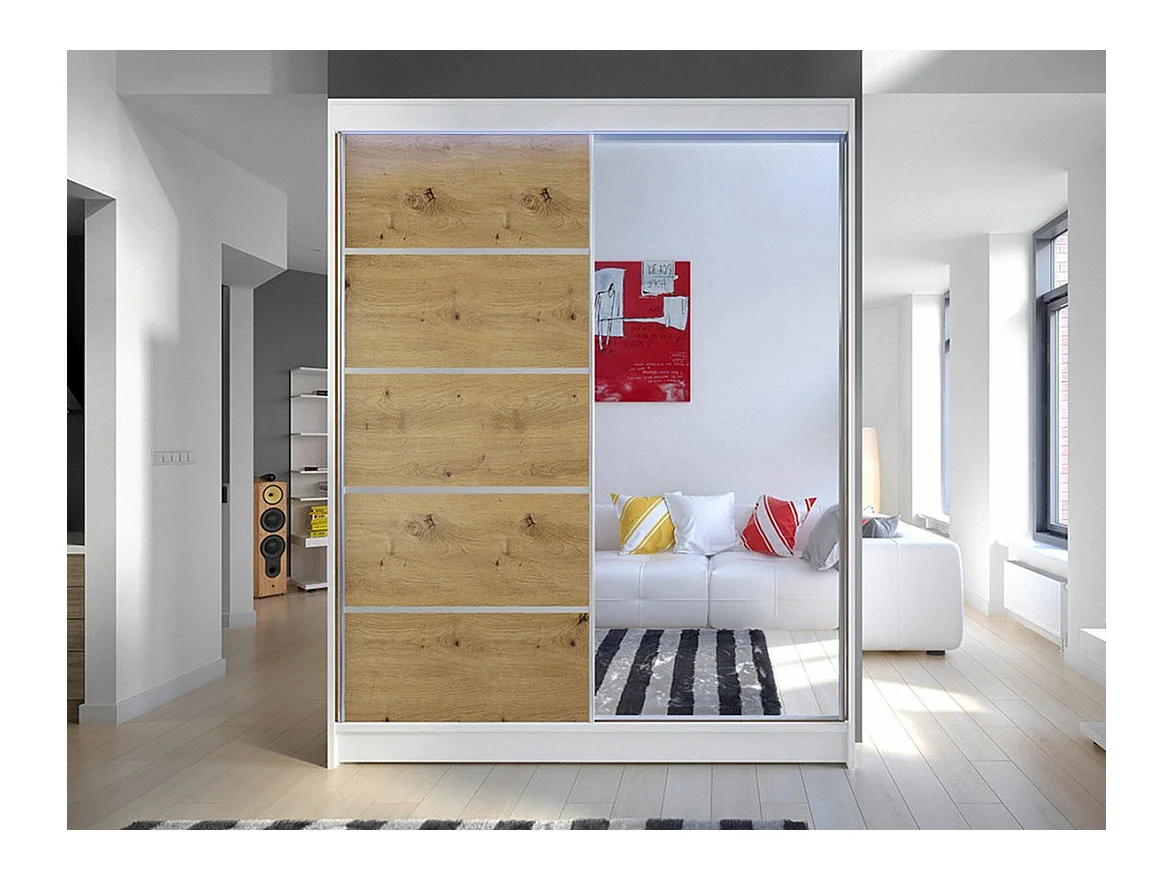 Armario Closico 143, Roble Artisan|Blanco, 200x150x58cm, Puertas de armario: Correderas