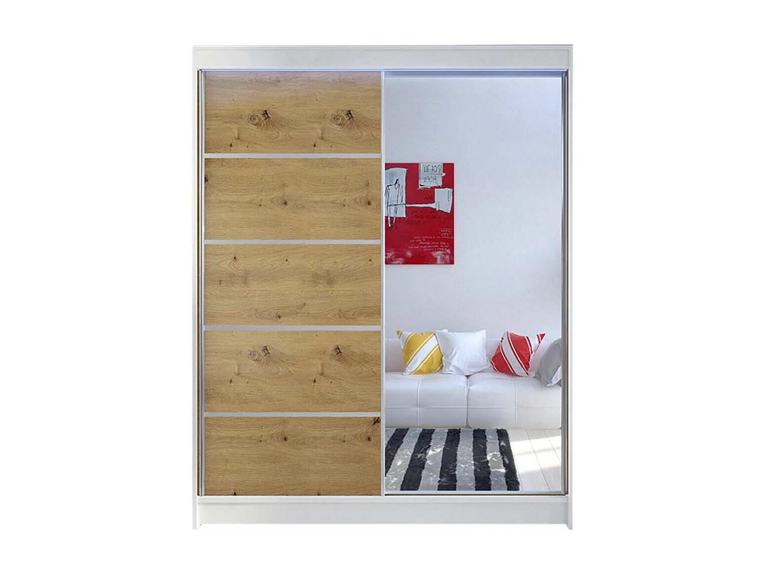 Armario Closico 143, Roble Artisan|Blanco, 200x150x58cm, Puertas de armario: Correderas