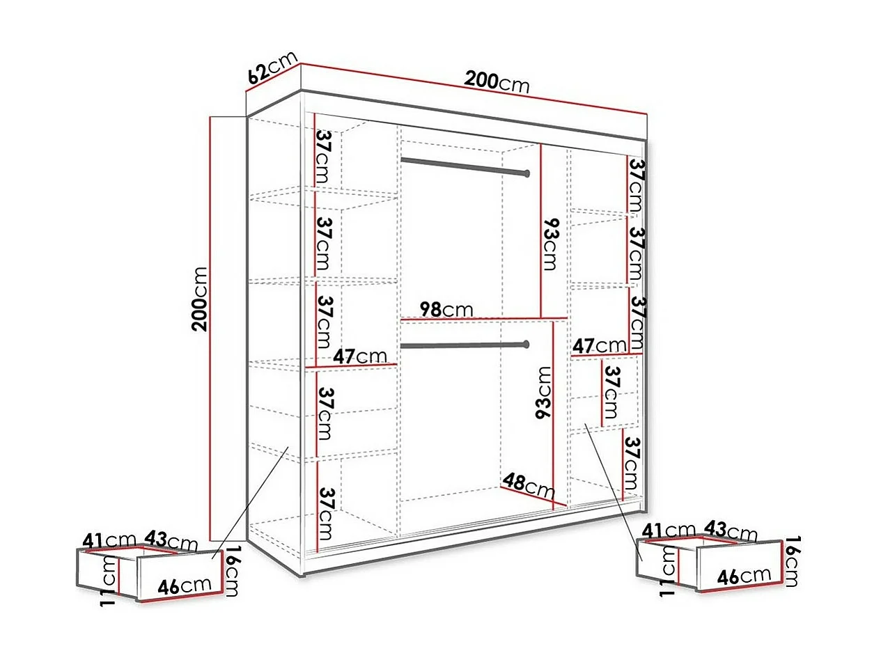 Armadio Hartford 256, Marmo nero|Opaca bianco, 200x200x62cm, Porte armadi: Scorrevoli