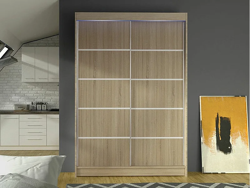 Armario Closico 150, Roble Sonoma, 200x120x58cm, Puertas de armario: Correderas