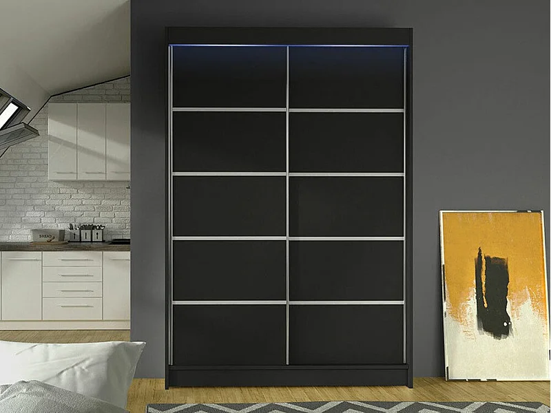 Armoire Closico 150, Noir, 200x120x58cm, Portes d'armoire: Coulissantes