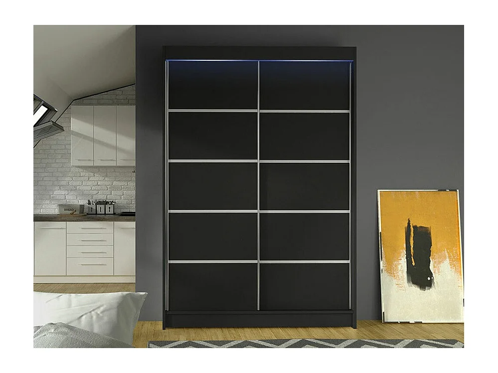 Armoire Closico 150, Noir, 200x120x58cm, Portes d'armoire: Coulissantes