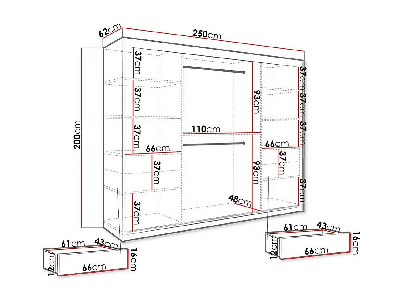 Armadio Hartford 263, Marmo nero|Nero opaco, 200x250x62cm, Porte armadi: Scorrevoli