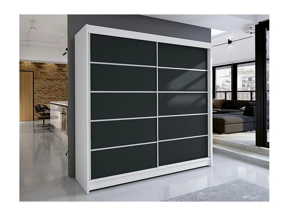 Guardaroba Closico 153, Nero|Bianco, 215x180x58cm, Porte guardaroba: Scorrevoli