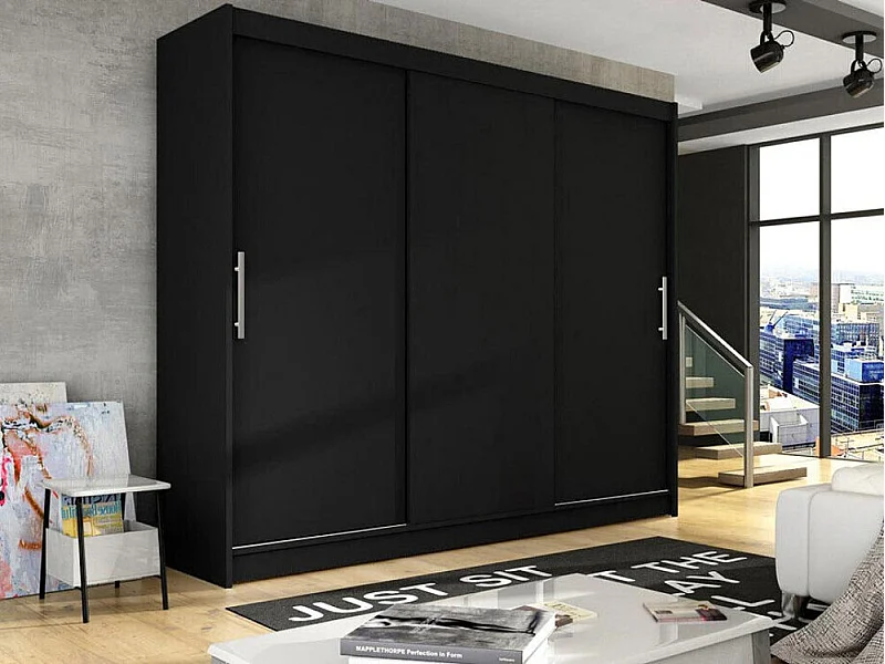 Armario Closico 118, Negro, 215x250x58cm, Puertas de armario: Correderas