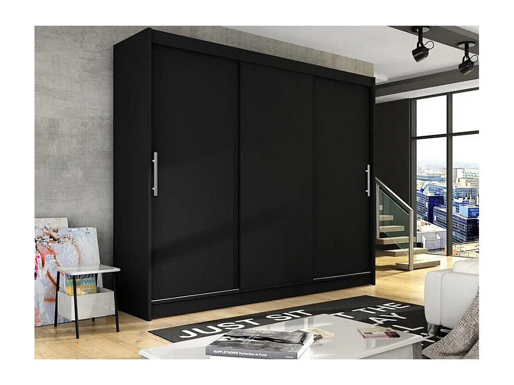 Armoire Closico 118, Noir, 215x250x58cm, Portes d'armoire: Coulissantes