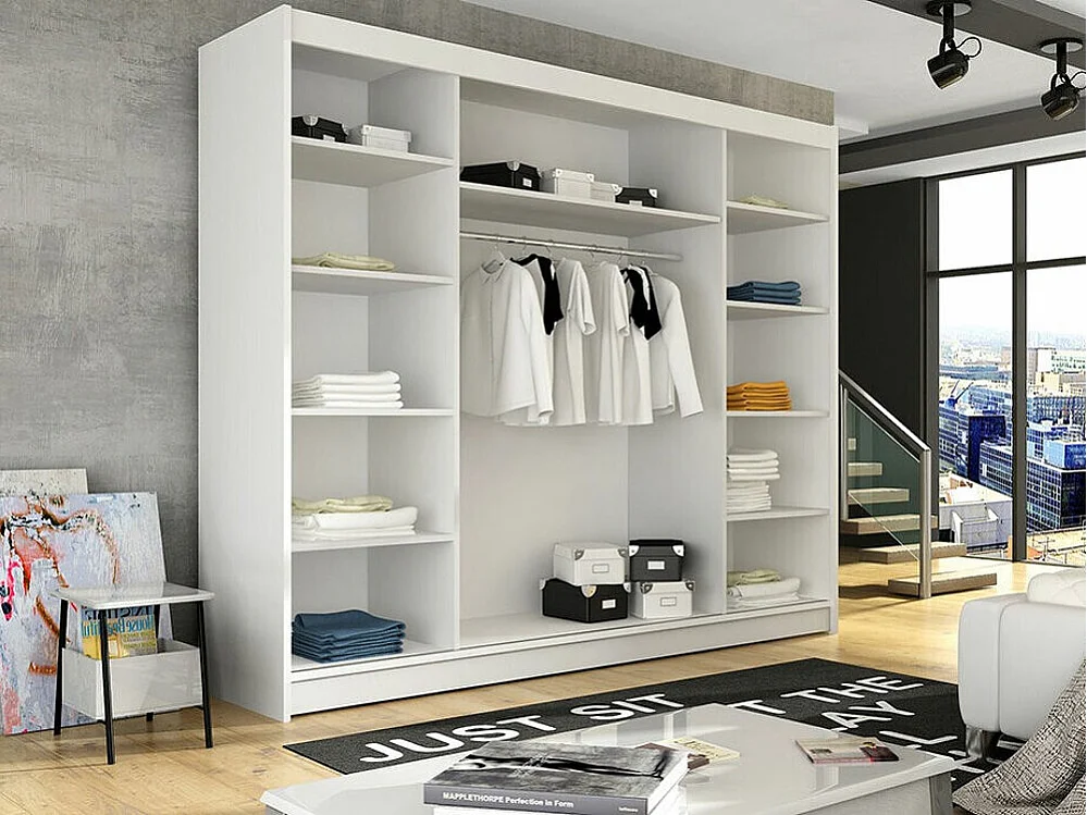 Armoire Closico 118, Noir, 215x250x58cm, Portes d'armoire: Coulissantes