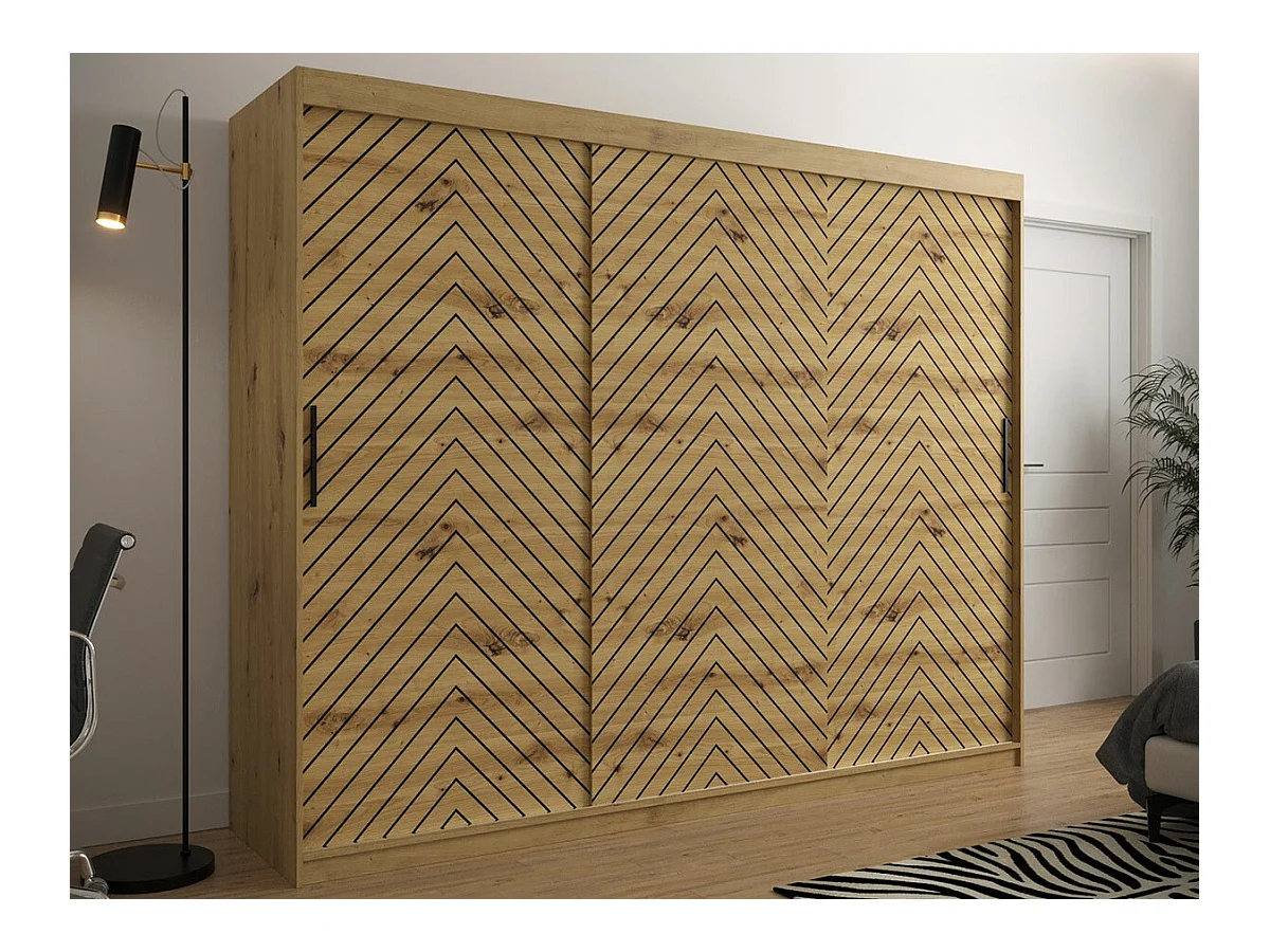 Armoire Hartford 316, Chêne Artisan|Noir, 200x250x62cm, Portes d'armoire: Coulissantes