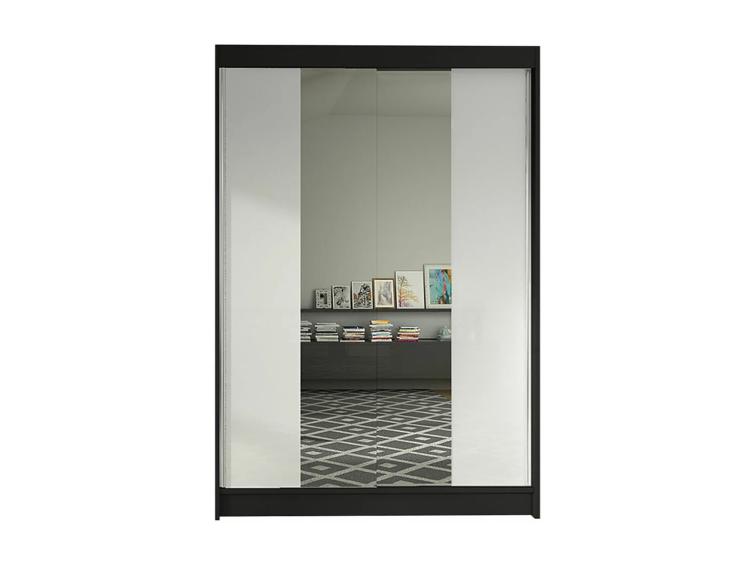 Armoire Closico 148, Noir|Blanc, 200x120x58cm, Portes d'armoire: Coulissantes