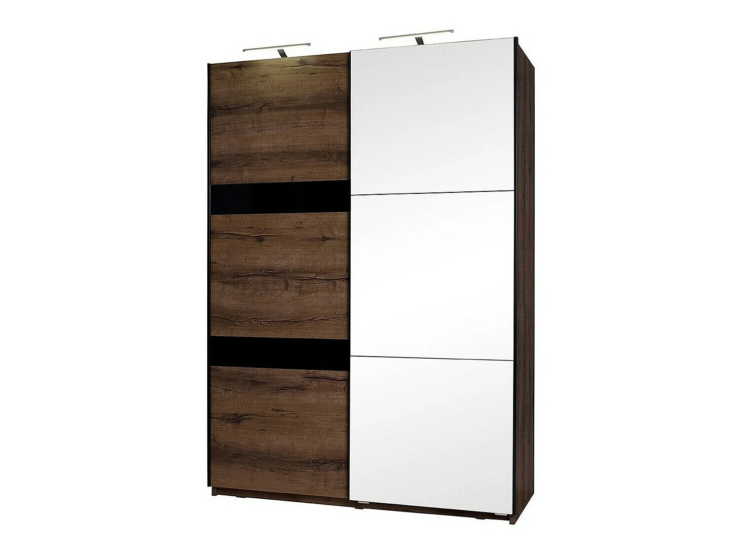Armoire Fivelbo 109, Noir brillant|Chêne du Monastery, 215x150x69cm, Nombre d'étagères: 5