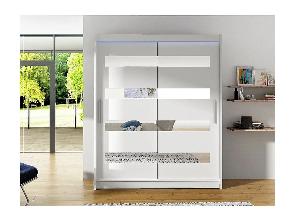 Armario Closico 136, Blanco, 200x150x58cm, Puertas de armario: Correderas