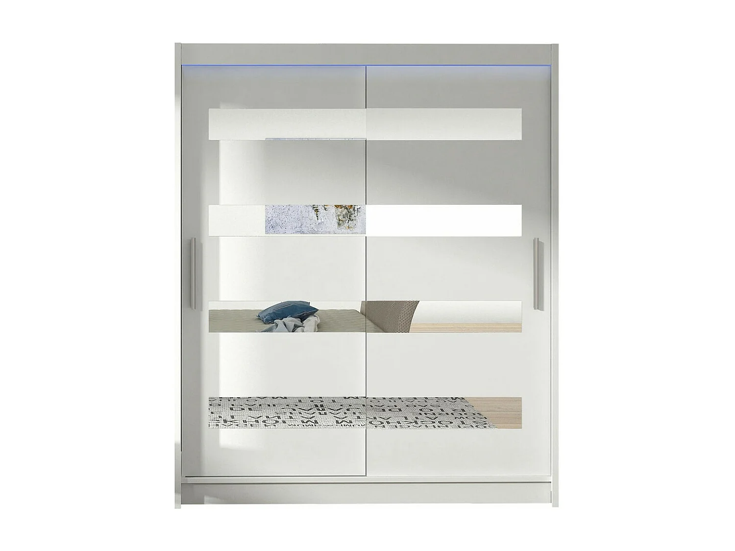 Armoire Closico 136, Blanc, 200x150x58cm, Portes d'armoire: Coulissantes