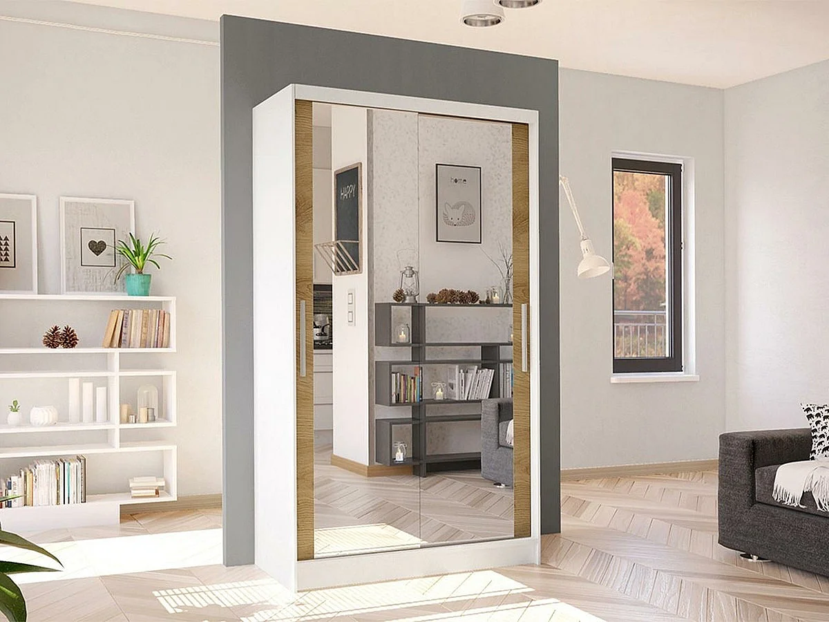 Armoire Closico 165, Blanc|Chêne Artisan, 200x100x58cm, Portes d'armoire: Coulissantes