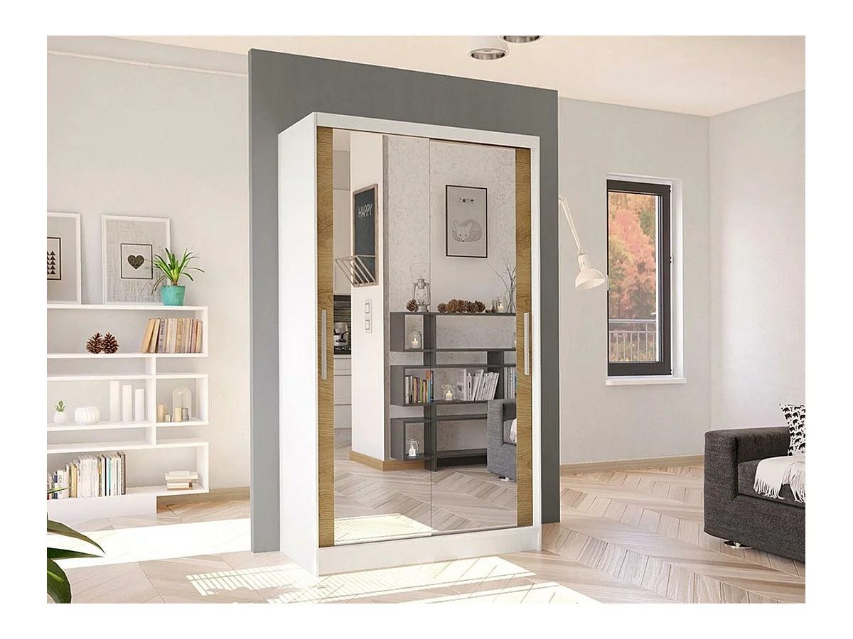 Armoire Closico 165, Chêne Artisan|Blanc, 200x100x58cm, Portes d'armoire: Coulissantes