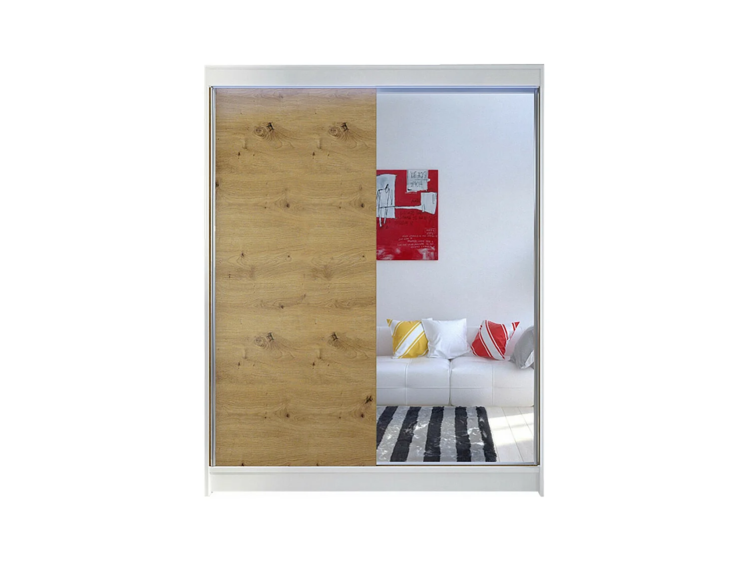 Guardaroba Atlanta 140, Rovere Artisan|Bianco, 200x150x58cm, Porte guardaroba: Scorrevole