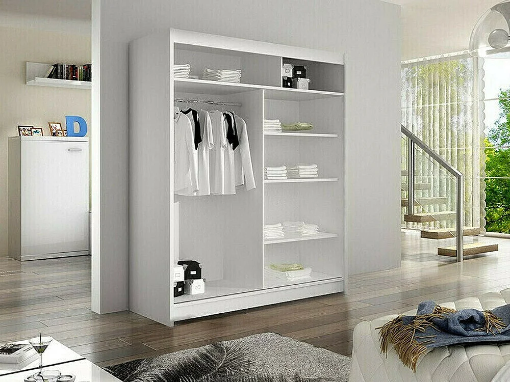 Armoire Atlanta 140, Blanc|Chêne Artisan, 200x150x58cm, Portes d'armoire: Glissement