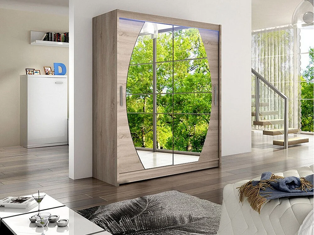 Armario Closico 121, Trufa roble, 200x150x58cm, Puertas de armario: Correderas