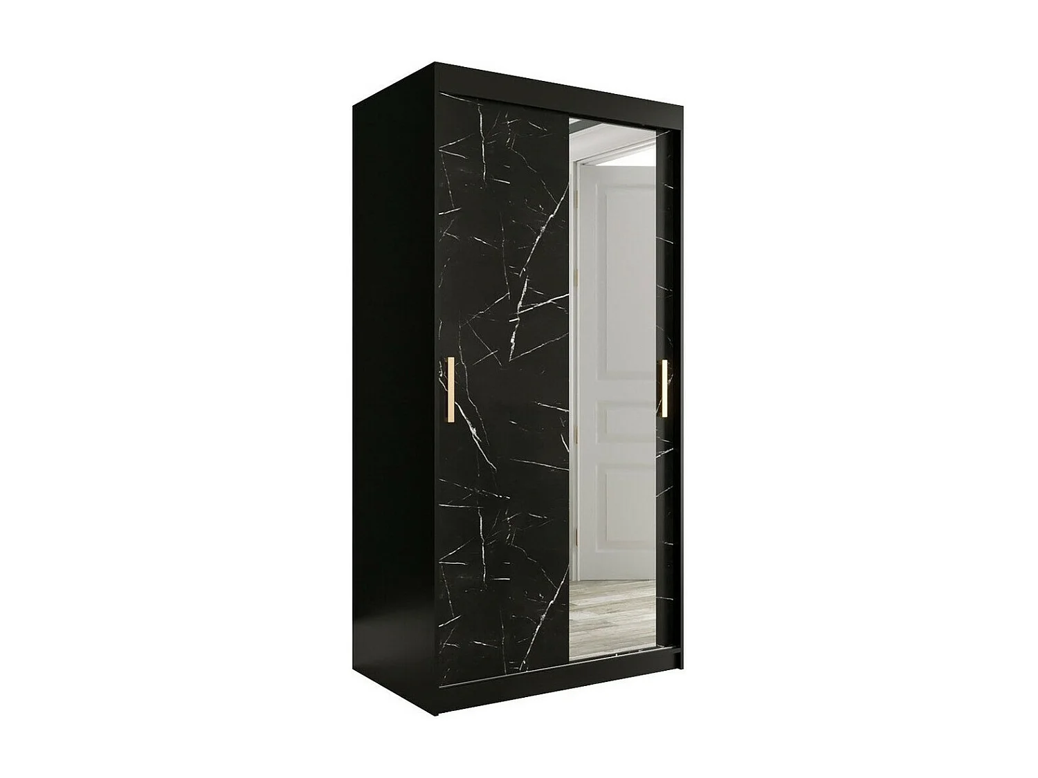 Armoire Hartford 258, Noir mat|Marbre noir, 200x100x62cm, Portes d'armoire: Coulissantes