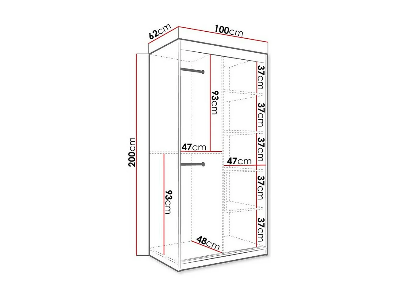 Armoire Hartford 258, Noir mat|Marbre noir, 200x100x62cm, Portes d'armoire: Coulissantes