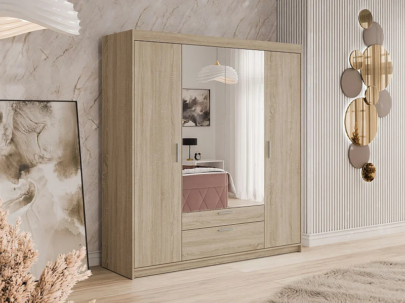 Armoire Novduni 108, Sonoma chêne, 191x176x53cm, Portes d'armoire: Avec des charnières