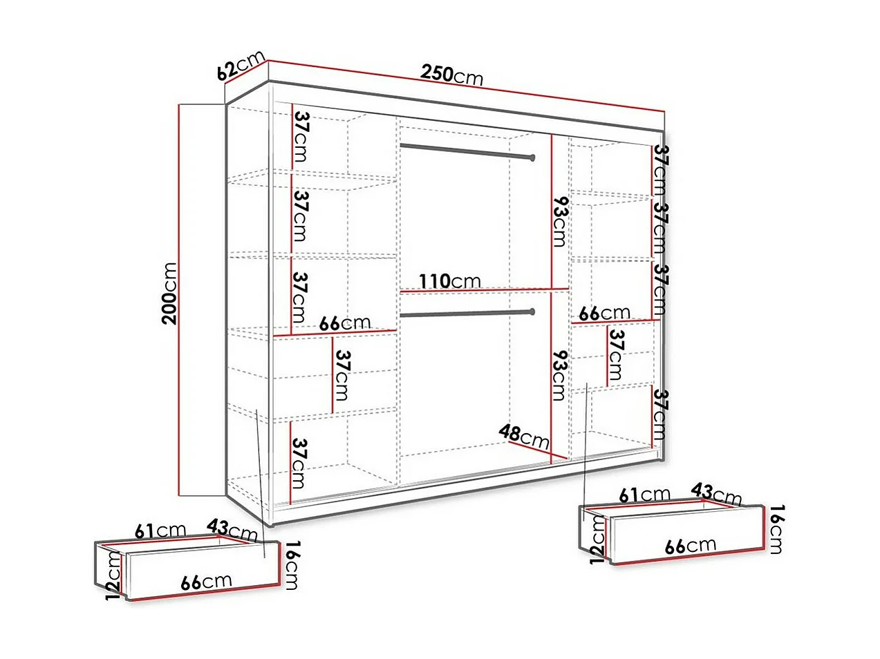 Armoire Hartford 245, Marbre blanc|Mat blanc, 200x250x62cm, Nombre d'étagères: 7