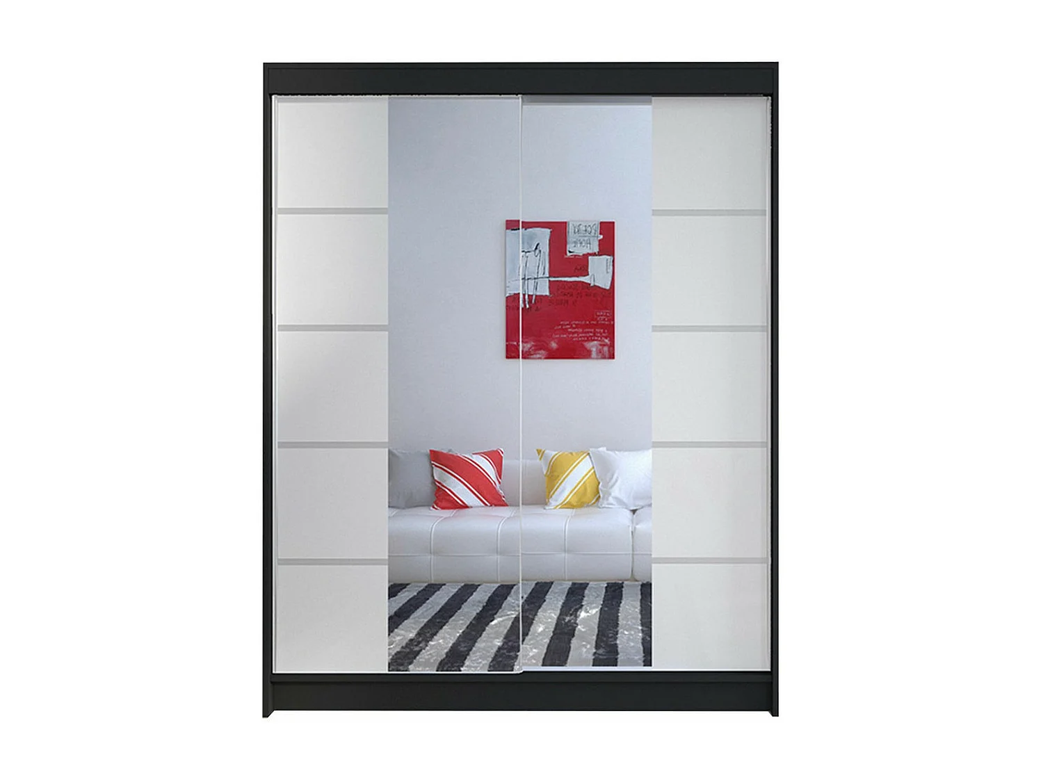 Armario Closico 146, Blanco|Negro, 200x150x58cm, Puertas de armario: Correderas