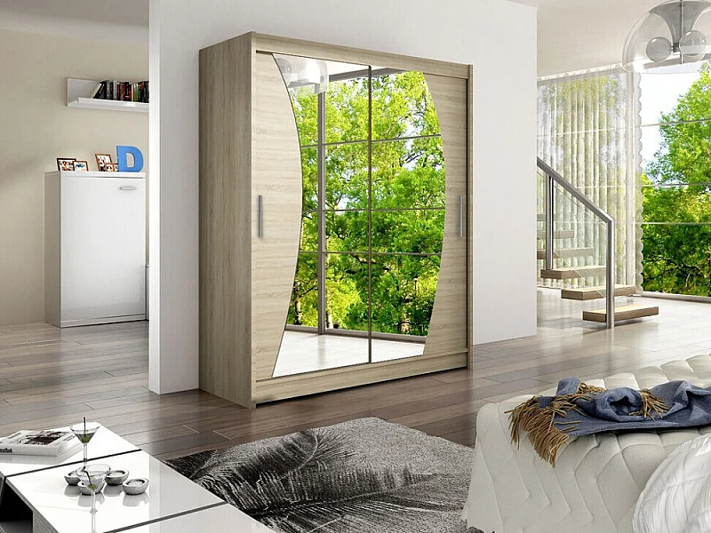 Armario Closico 110, Roble Sonoma, 200x150x58cm, Puertas de armario: Correderas