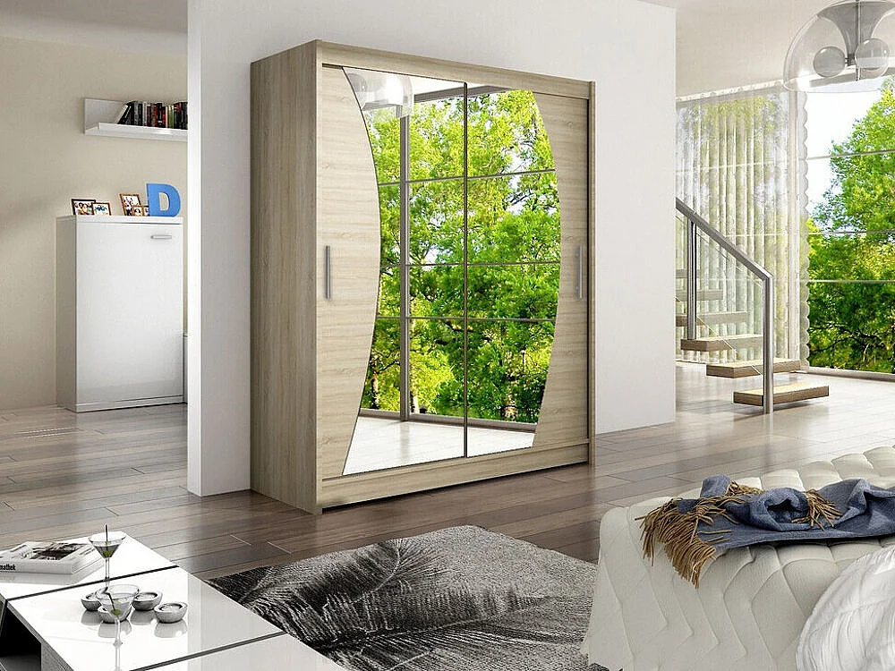 Armario Closico 110, Roble Sonoma, 200x150x58cm, Puertas de armario: Correderas