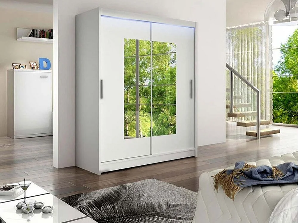 Armario Closico 104, Blanco, 200x150x58cm, Puertas de armario: Correderas